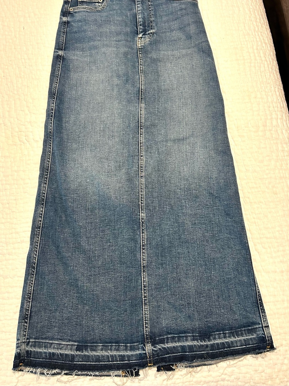 Zara Medium Blue Denim Maxi Skirt with Raw Hem XS